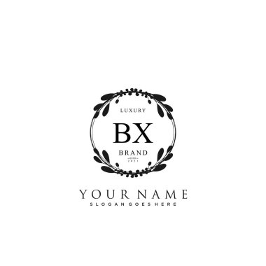 Başlangıçta BX güzellik monogramı ve zarif logo tasarımı, ilk imzadan oluşan el yazısı logosu, düğün, moda, çiçekli ve yaratıcı şablona sahip botanik.