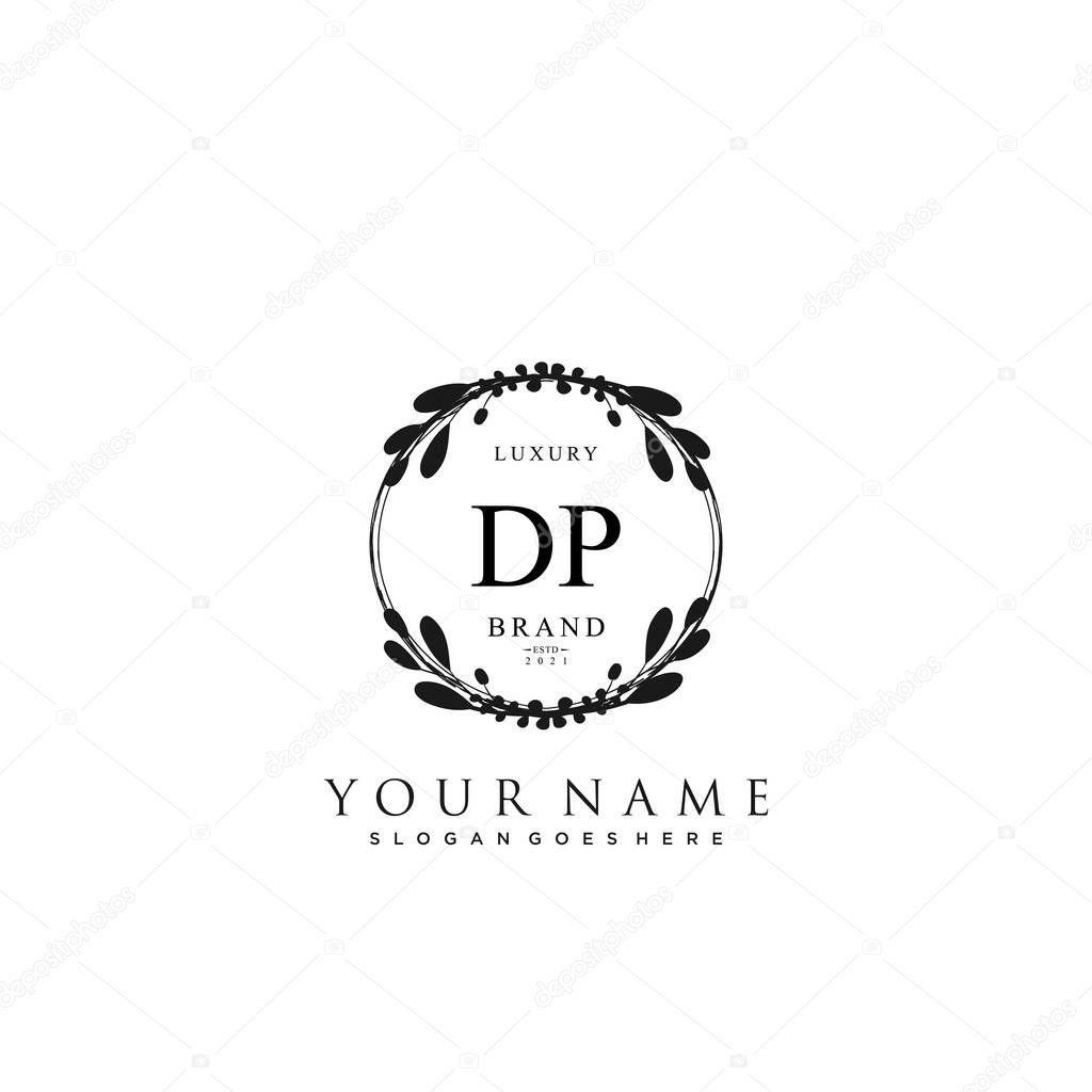 Initial DP beauty monogram and elegant logo design, handwriting logo of initial signature, wedding, fashion, floral and botanical with creative template.