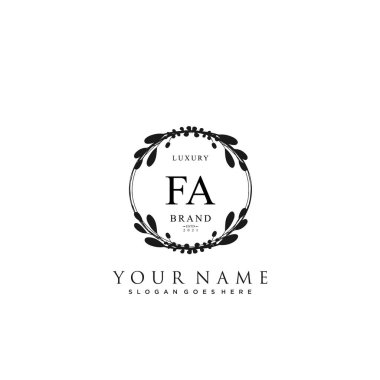 İlk FA güzellik monogramı ve zarif logo tasarımı, ilk imzadan oluşan el yazısı logosu, düğün, moda, çiçek ve yaratıcı şablona sahip botanik..