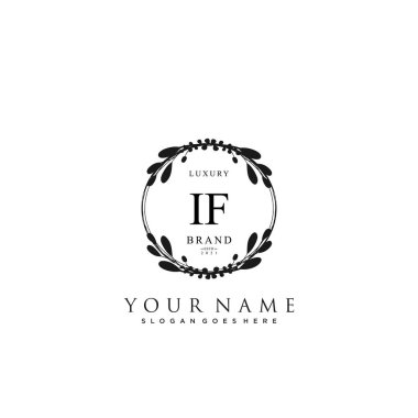 Başlangıçta eğer güzellik monogramı ve zarif logo tasarımı, ilk imzadan oluşan el yazısı logosu, düğün, moda, çiçekli ve yaratıcı şablona sahip botanik.