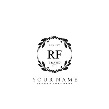 İlk RF güzellik monogramı ve zarif logo tasarımı, ilk imzadan oluşan el yazısı logosu, düğün, moda, çiçekli ve yaratıcı şablona sahip botanik.
