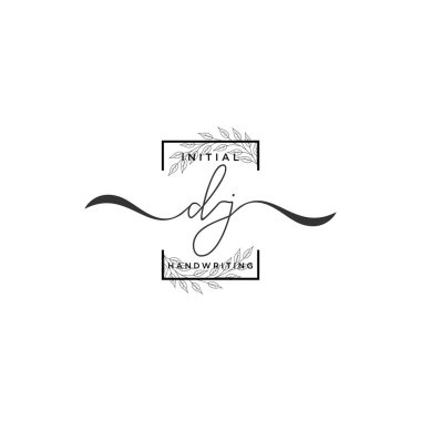 İlk DJ güzellik monogramı ve zarif logo tasarımı, ilk imzadan oluşan el yazısı logosu, düğün, moda, çiçek ve yaratıcı şablona sahip botanik.