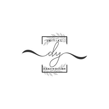 Başlangıçta DY güzellik monogramı ve zarif logo tasarımı, ilk imzadan oluşan el yazısı logosu, düğün, moda, çiçek ve yaratıcı şablona sahip botanik.