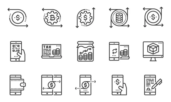 Finansal Sanayi Hattı Simgeleri Bankacılık Bitcoin Ödeme — Stok Vektör