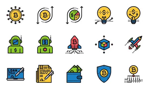 Financial Industry Icons Line Color Robot Wallet Startup — Stock Vector