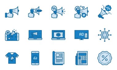 Reklam Simgeleri Mavi Hat Vektör İllüstrasyonu, Megafon, Satış Pazarlama, Kampanya