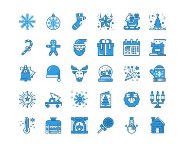  Noel Simgeleri Mavi Hat Renk Vektörü İllüstrasyonu, Kar Tanesi, Şeker, Kızak, Noel Günü