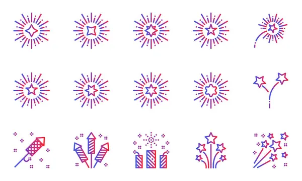 Iconos Fuegos Artificiales Gradiente Vector Ilustración Celebración Brillo Fiesta — Archivo Imágenes Vectoriales