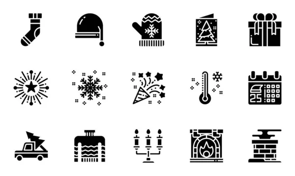Boże Narodzenie Ikony Solid Wektor Ilustracja Zima Śnieg Boże Narodzenie — Wektor stockowy