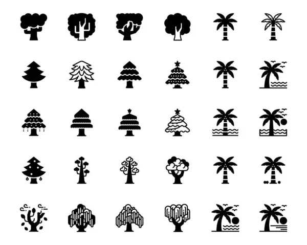 Iconos Árbol Vector Ilustración Ecología Naturaleza Coco Árbol Navidad — Vector de stock