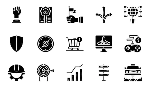 Symbole Biznesowe Ikony Linii Ochrona Zarządzanie Przyszłość — Wektor stockowy