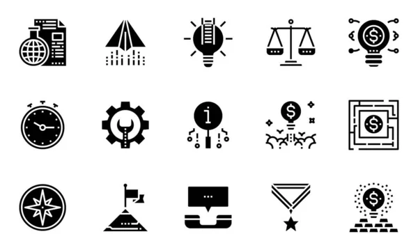 Símbolos Negocio Elementos Iconos Línea Pensar Diferente Ingeniería Bombilla — Archivo Imágenes Vectoriales