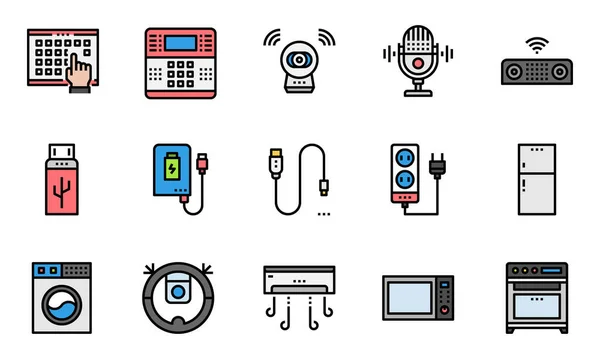 Appareils Électroniques Maison Icônes Vecteur Ordinateur Portable Téléphone Alarme Effraction — Image vectorielle