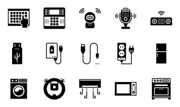 Appareils Électroniques Maison Icônes Vecteur Ordinateur Portable Téléphone Alarme Effraction — Image vectorielle