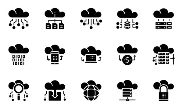 Cloud Data Technology Services Icons Vector Δίκτυο Βάση Δεδομένων Λήψη — Διανυσματικό Αρχείο