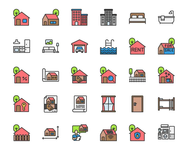 Estate Vector Line Icons Home House Building — 스톡 벡터