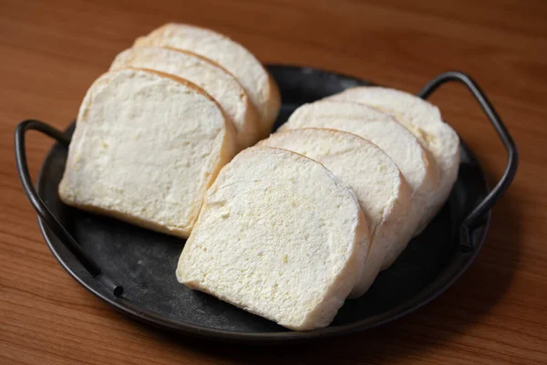 Pão Manteiga Marrom Fundo Madeira — Fotografia de Stock