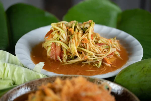 Pepaya Salad Dengan Mie Mango Makanan Jalanan Populer Thailand — Stok Foto