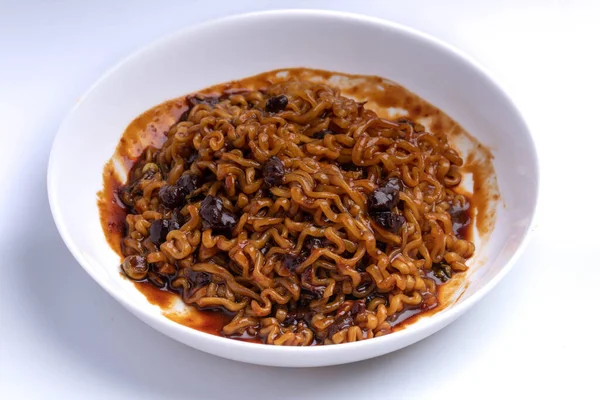 Jajangmyeon Korean Instant Noodles Black Noodles — Stock Photo, Image
