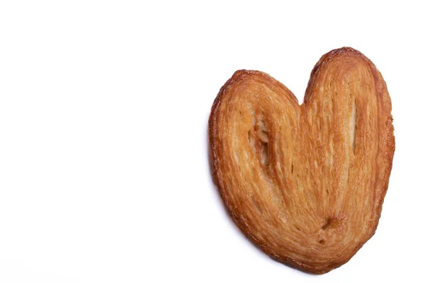 Ψημένο Ψωμί Σχήμα Καρδιάς Ζαχαροπλαστική Λευκό Φόντο — Φωτογραφία Αρχείου