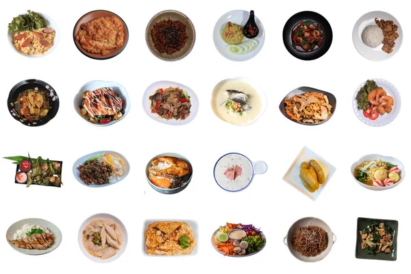 Thai Food Set White Background Collection Food Dishes — Zdjęcie stockowe