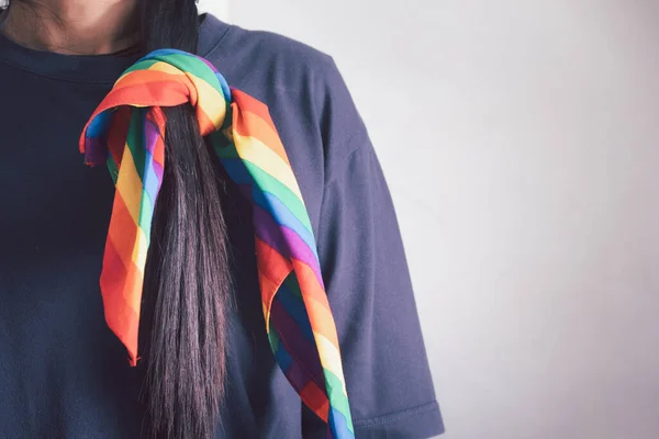 Rainbow hair tie.Support concept lgbtq .Copy space