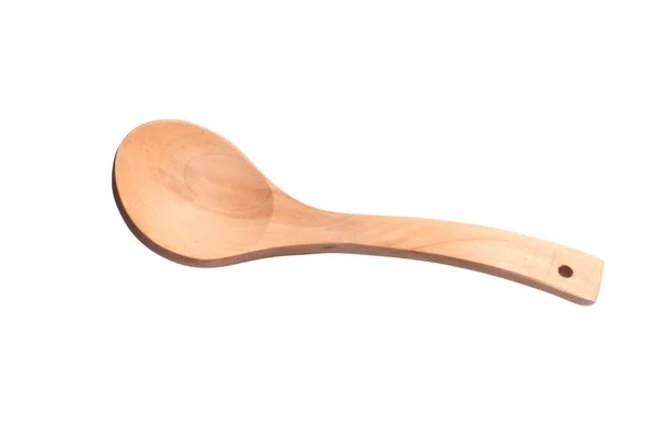 Empty Wooden Spoon Scooping Food White Background — Stockfoto