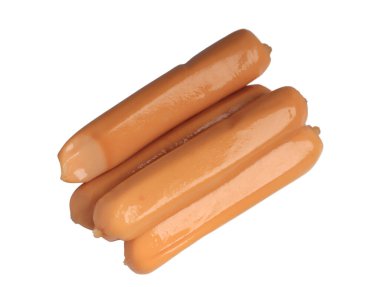 Beyaz arka planda tavuk sosisi. İzole edilmiş resim.