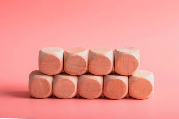 Blank Wooden Dice Inserting Text Pink Background — Stock Photo, Image