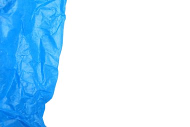 blue crumpled paper on white background for background