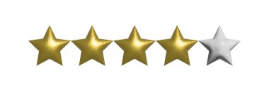 5 stars gold 1 star white rating concept in online shopping. Realistic 3d design of the object.