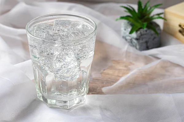 Soda Water Ice Clear Glass Copy Space — Stockfoto