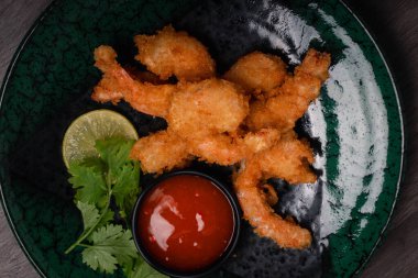 Battered Prawns with Copy Space Chili Sauce