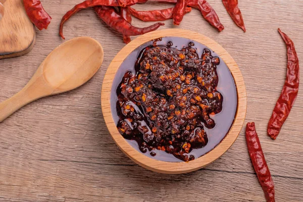 Thai Fűszeres Chili Paszta Egy Csésze Nampnikpao — Stock Fotó