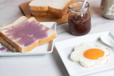 Fried eggs, bread, coffee, breakfast set