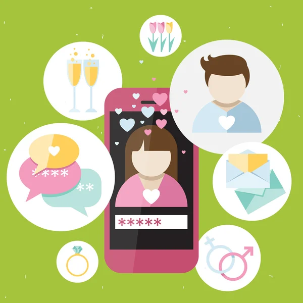 Telefone rosa com ícones de namoro — Vetor de Stock