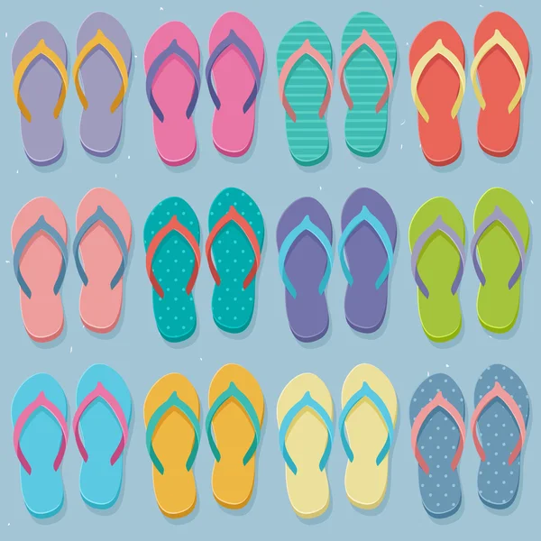 Gran conjunto de chanclas de colores — Vector de stock