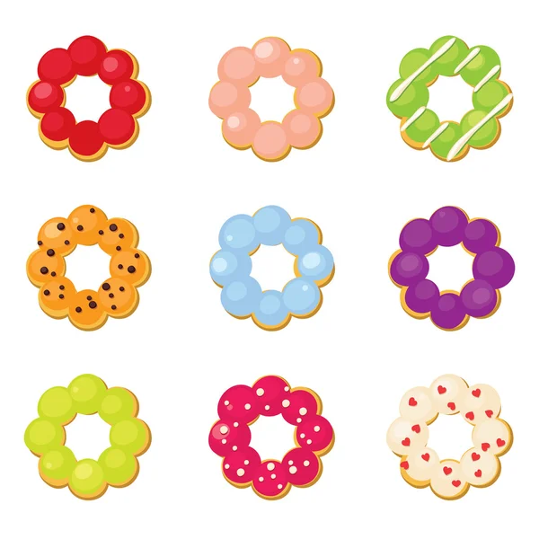 Gyűrű fánkring donuts set — Stockvector