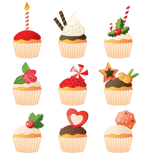 Conjunto de cupcakes — Vector de stock