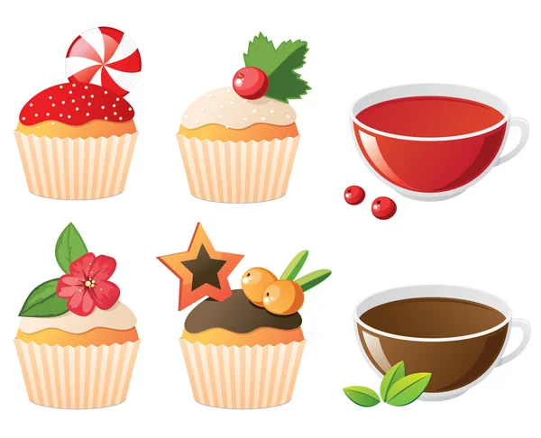 Tea and cupcakes — Stock Vector