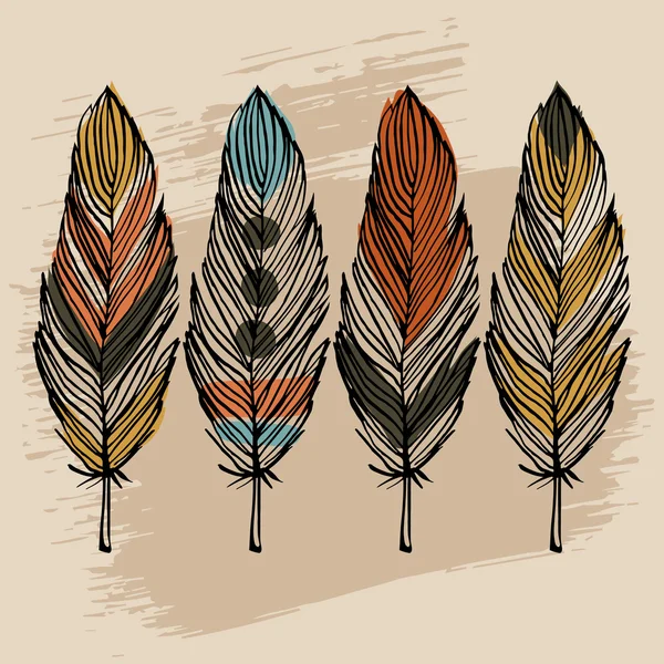 Hand draw feather set — Stock Vector