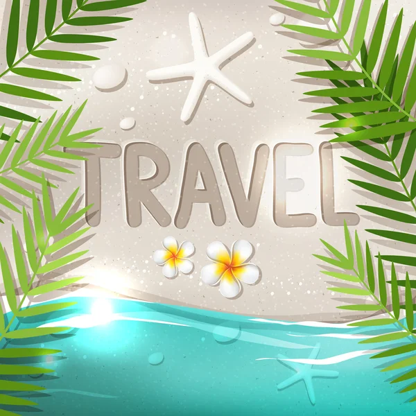 Palabra de viaje en la playa tropical — Vector de stock