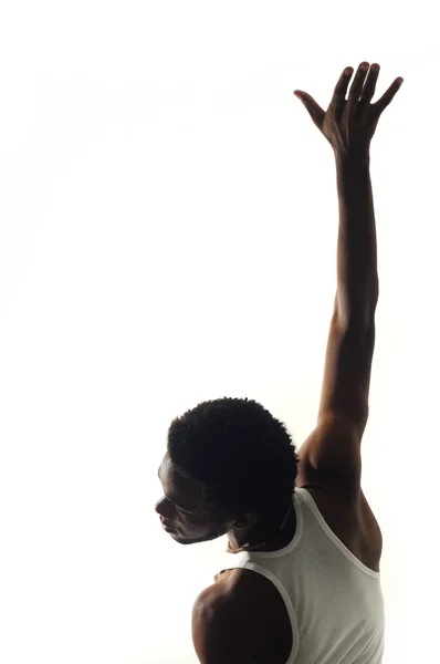 Jonge african american man met verhoogde arm — Stockfoto