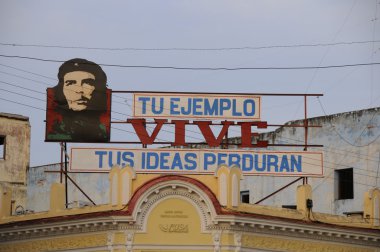 Che Guevara'nın komünist propaganda, cienfuegos, cuba. Ekim 2008