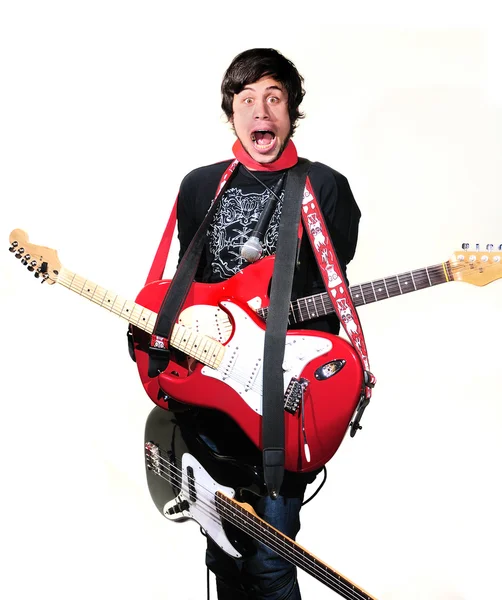 Homem louco com guitarras elétricas — Fotografia de Stock
