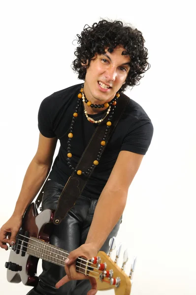Jogador de guitarra baixo na moda — Fotografia de Stock