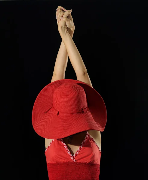 Mulher usando chapéu vermelho isolado — Fotografia de Stock