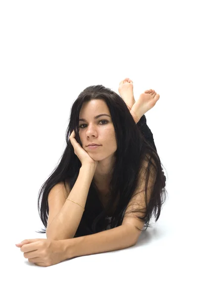 Casual girl laying on the floor — Stock Photo, Image