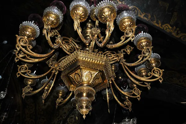 Stylized Medieval Gilded Chandelier Many Candlesticks Photographed — Stock Photo, Image