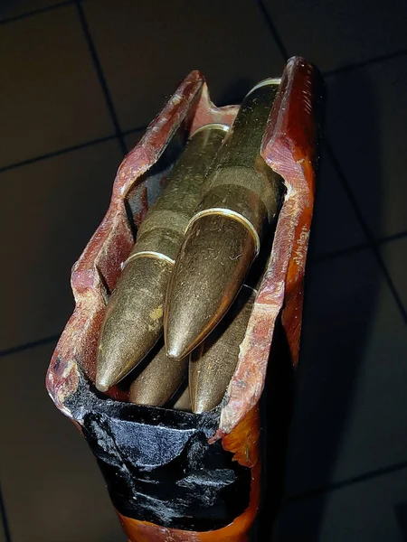 25. února 2022, Kyjev, Ukrajina: Zásobní vložky v zásobníku kulometu Kalašnikov jsou fotografovány zblízka — Stock fotografie